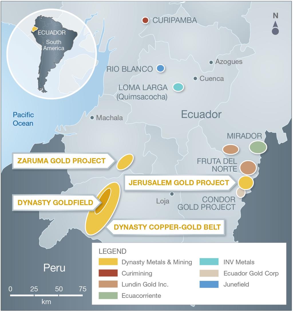 Principal Project Locations Zaruma Gold Project: In production (Au, Ag) Fully-permitted Dynasty Goldfield Project: