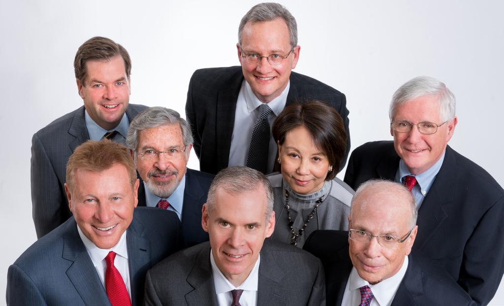 Board of Directors Front Row: Dennis Gillings, CBE, Tom Pike, and Jack Greenberg. Center Row: Leonard Schaeffer, Annie Lo, and Michael Evanisko. Back Row: John Connaughton, and John Leonard, M.D. (Not pictured: Jonathan Coslet) Jack M.