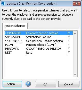 7.3 Clear pension contributions Use this form (displayed during the Payroll - Utilities - Update process) to clear the employer and the employee pension contributions that are currently due to be