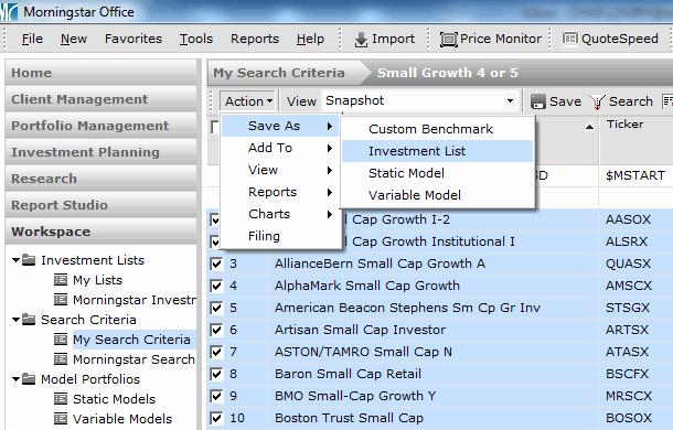 Lesson 8: Investment Lists Lesson 8: Investment Lists In this lesson, you will learn about the following topics: creating an Investment List from scratch creating an Investment List from a saved