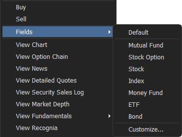 Select Customize to define your own view CUSTOMIZATION OF STOCK/UNDERLIER DATA DISPLAYED To customize columns for the underlying symbol header, right click on underlying symbol header and select