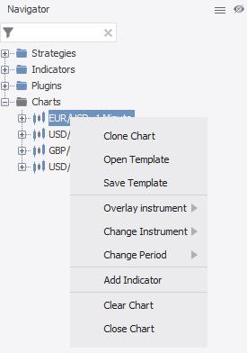Select a subscribed instrument, then right-click it to open a menu with various options such as Open Chart. Reducing the number of subscribed instruments can enhance the performance of the platform.