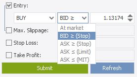 For MIT orders you can define a slippage limit which, once the order has been triggered, relaxes the execution price condition.