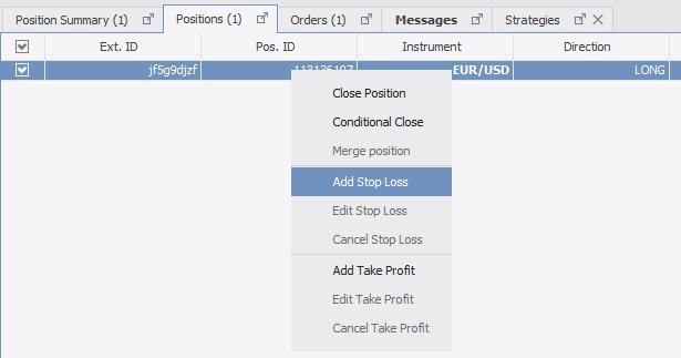 5.5 Adding SL/TP to an existing position or entry order POSITION TAB Position tab
