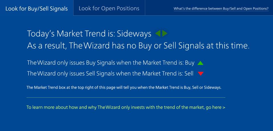 Step 2: SELECT YOUR OPTIONS What if the Market Trend = Sideways? If the Market Trend = Sideways, The Wizard will not allow you to scan for either Buy or Sell Signals.
