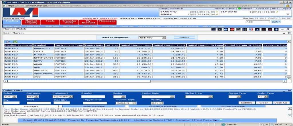 Span Margin view: span margin (ref-1) view allows the user to gauge the margin requirements