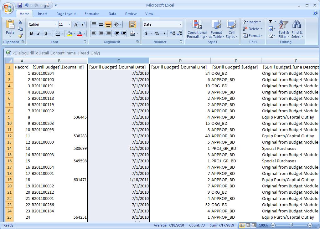 Note: i) Currently, the Export to Excel feature only loads the first 1000 rows of data.