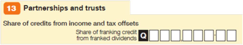 Franking credits Trust distribution Item 13 on your income tax return supplementary section Franking credits received through a trust are tax credits for tax paid by a company on its earnings that it