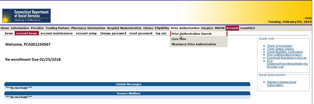 PCA CARE PLAN ACCESS - (PA) SEARCH Once on the secure