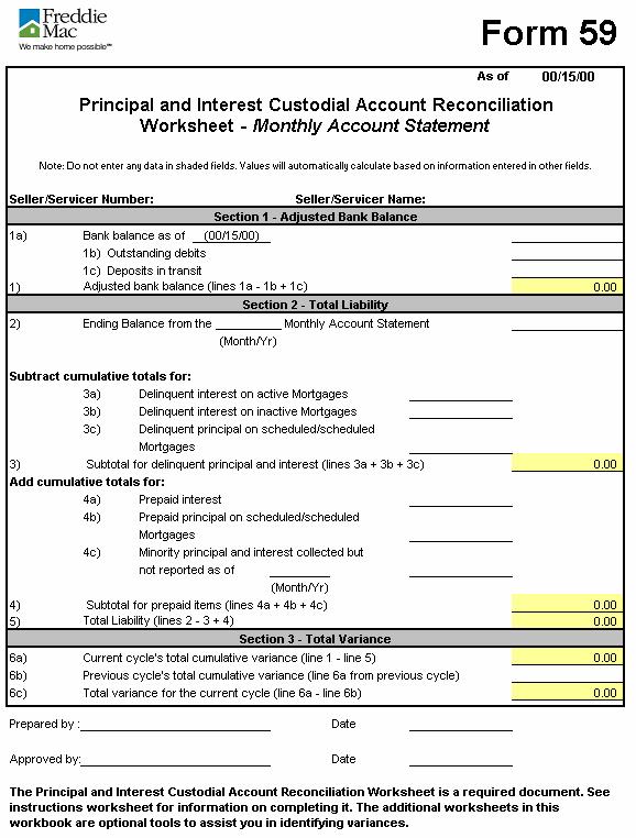 Reconciling Principal and Interest Custodial Accounts Reconciliation Worksheet An example of the P&I Custodial Account Reconciliation