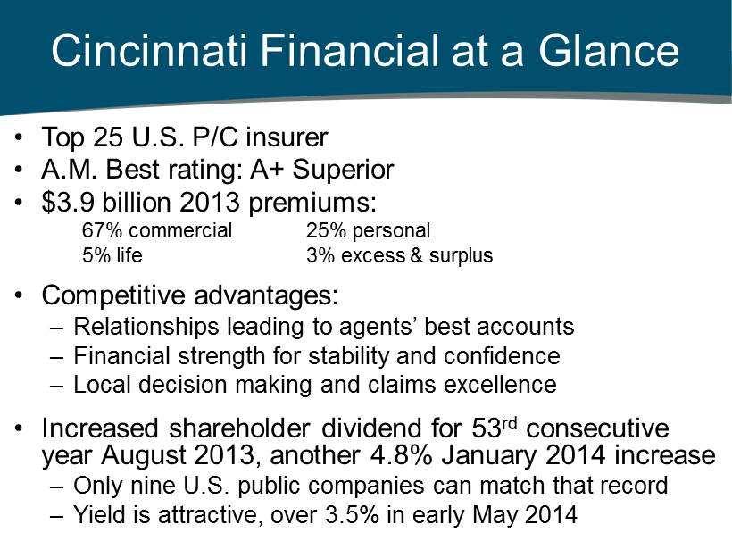 Top 25 U.S. P/C insurer A.M. Best rating: A+ Superior $3.