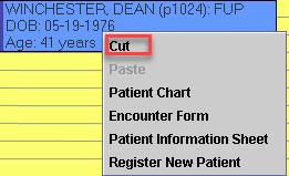 Find a new date and time for the appointment and Rightclick on the time slot then choose Paste.