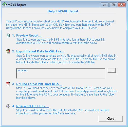 Step 2 - Preview the MS-61 Click on the Preview Report label or the corresponding icon to