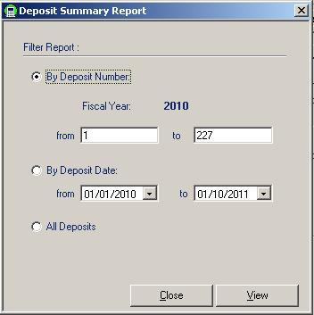 To view and print the Deposit Summary report choose Reports Deposits Deposits Summary. The Deposit Summary Report dialog box displays.