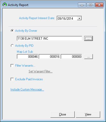 The Activity Report Interest Date allows you to select the date to which interest should be calculated and displayed on the report.