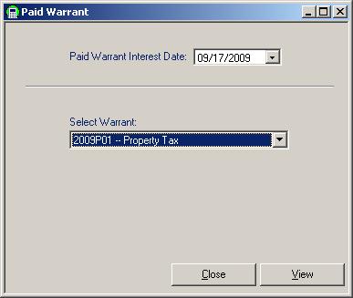 To view and/or print the Paid Warrant report choose Reports Receivables Paid Warrant. The Paid Warrant screen displays.
