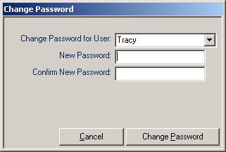 Change Password A user can change their password by utilizing the Change Password function. To Change Password choose Utilities Maintain Users Change Password. The Change Password dialog box displays.