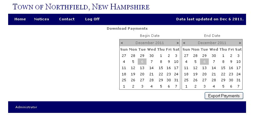 bookmark within your browser. Use the two calendars to define date range of payments you wish to download.