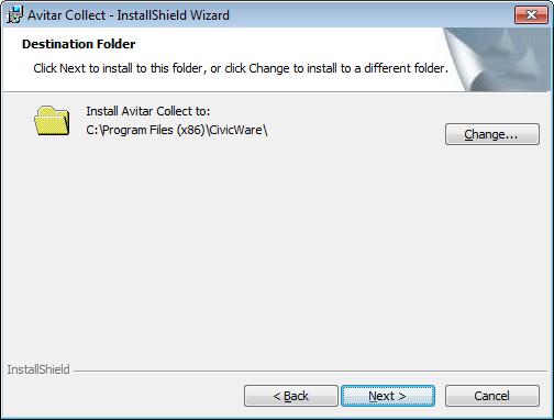 The next step displays the default install directory.