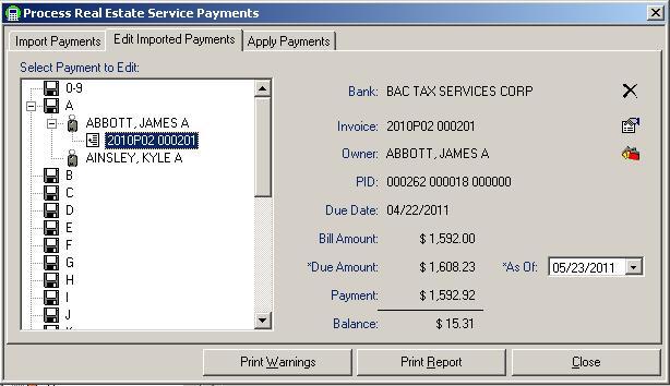There are three options available when editing a payment, each is associated with one of the icons.