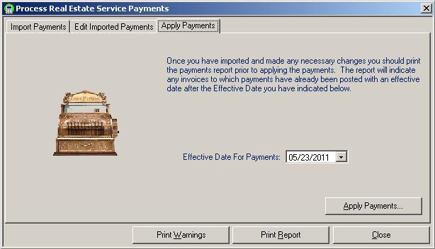 The Apply Payments tab is used to finalize the import process and post the payments to the appropriate invoices.