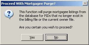 The Delete button allows you to delete an individual mortgagee from the system. If the mortgagee you are trying to delete is assigned to a parcel, a message will display stating you cannot delete it.