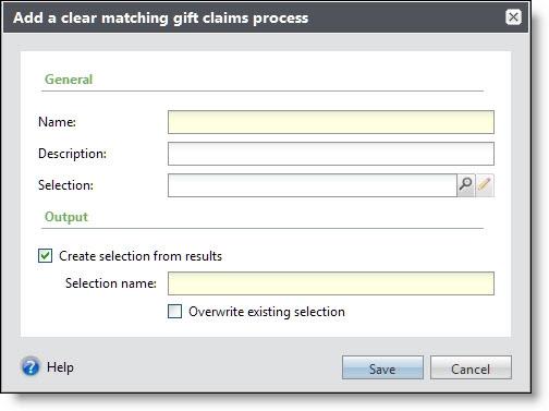 Add Clear Matching Gift Claims Processes When your organization can no longer collect revenue on multiple matching gift claims, you can clear the entire group of claims so they remain in your