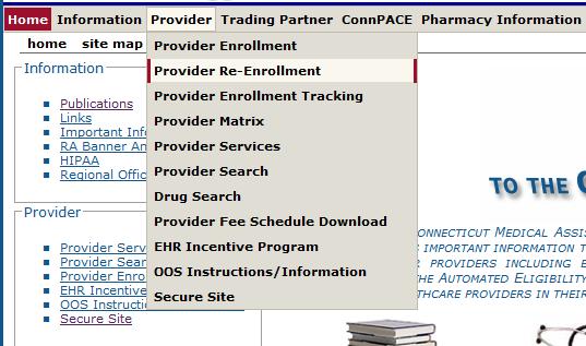 menu To log-in to your Re-Enrollment