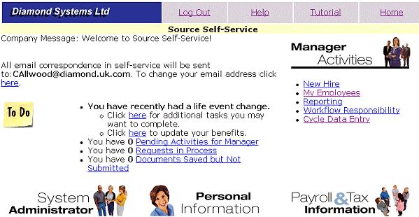 When the employee clicks the link to update benefits, the Tasks for Changing Benefits screen displays. The steps in changing existing benefits are similar to the steps involved in open enrolment.