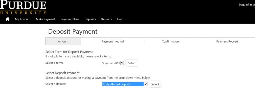 Step 4: Select the correct deposit from the list.