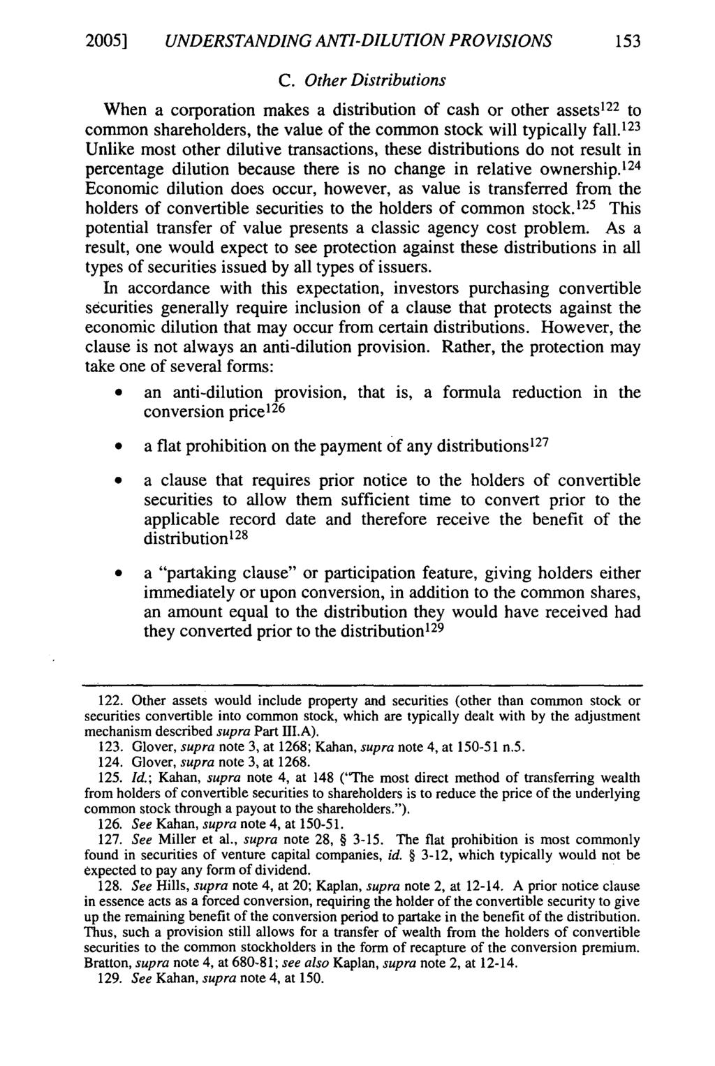2005] UNDERSTANDING ANTI-DILUTION PROVISIONS 153 C.