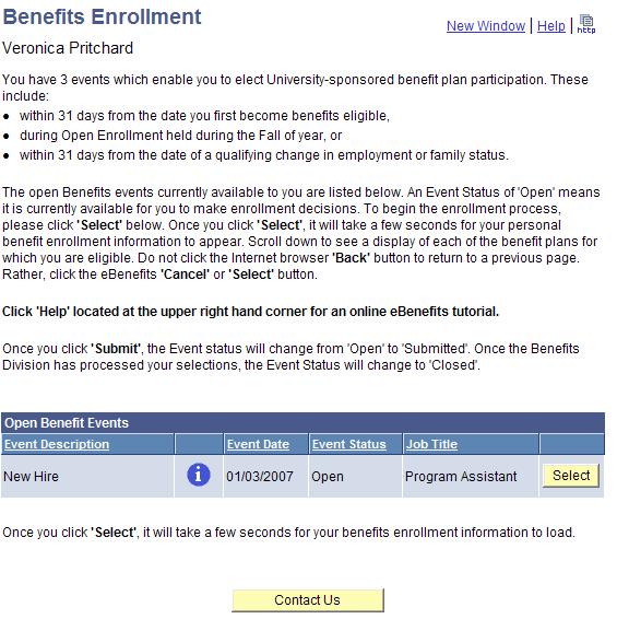 Begin the Enrollment Process The Event Description will read Once you click the Benefits Enrollment link,