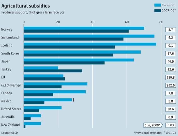 Importance of Agriculture & Farm Subsidies Agriculture Share in Less Developed Countries 1980 1990 2000 2006 In Employment