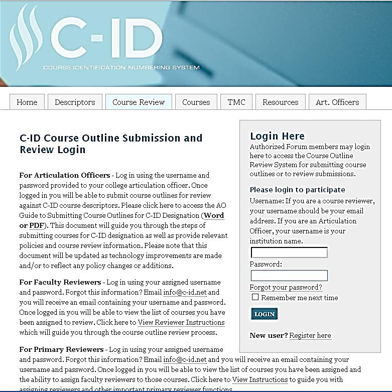 SCREEN SHOT OF HTTP://WWW.C-ID.NET/COURSEREVIEW.