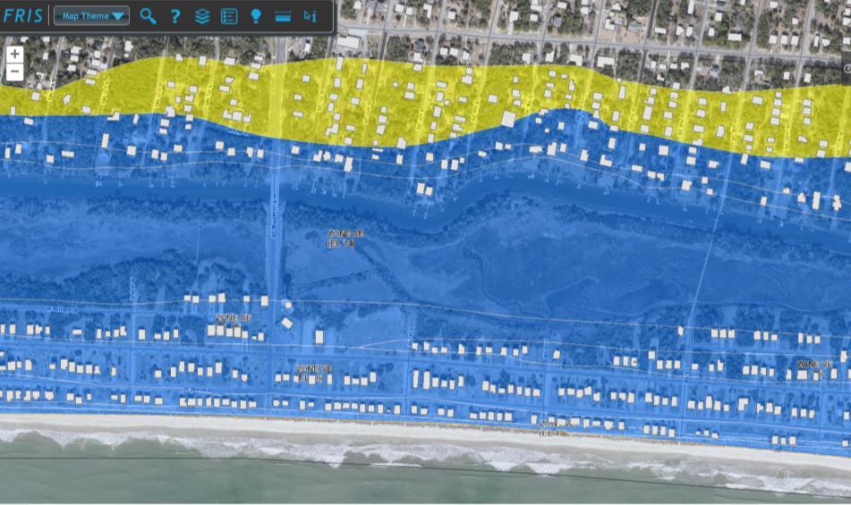 larger waves (i.e., greater than three feet in height). V zones are subject to more stringent building requirements and generally have higher flood insurance rates than other zones shown.