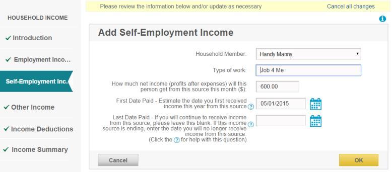 Once all necessary changes have been made, click Continue through to the Income Summary Page.