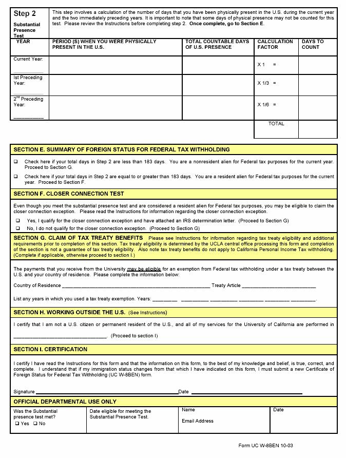 UC W-8BEN form All visa holders must complete this form!