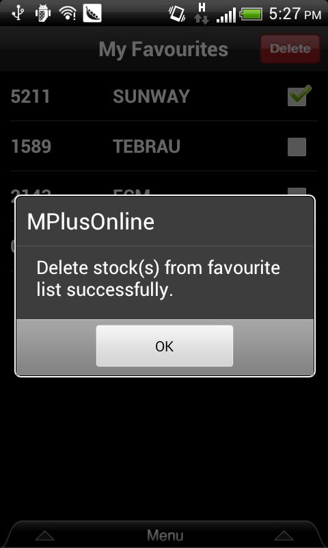 M+ Online: Successful share deletion from the Favourites folder 9.