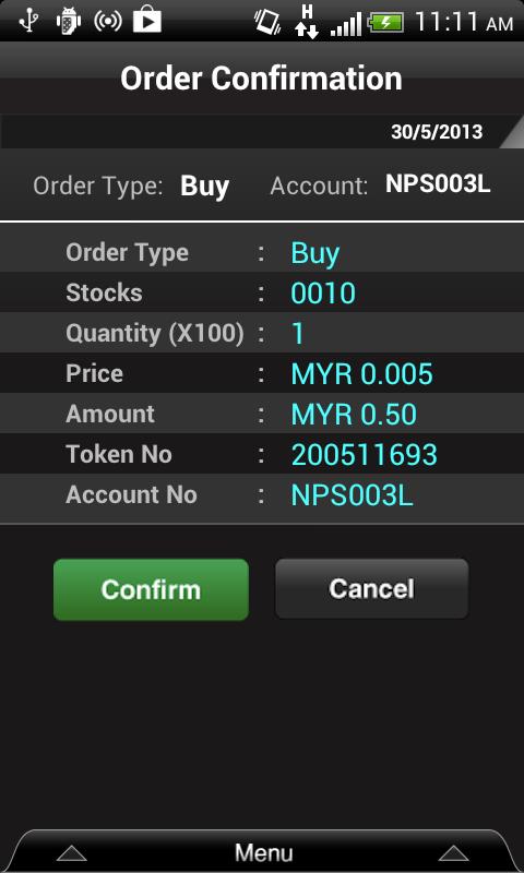 6. Tap OK. An Order Confirmation screen will be displayed. Figure 48.