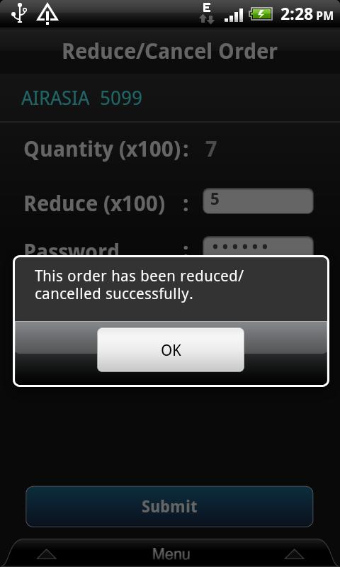Figure 61. M+ Online: Successfully Cancelled Order screen 11.