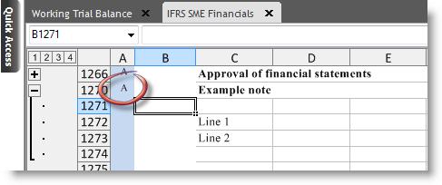 The A that automatically appears in column A indicates that the note