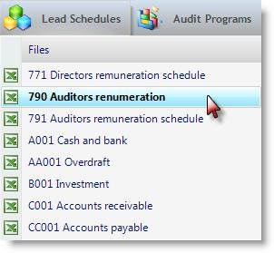 Lead schedules In order to select a lead schedule, select Lead Schedules and the lead required.