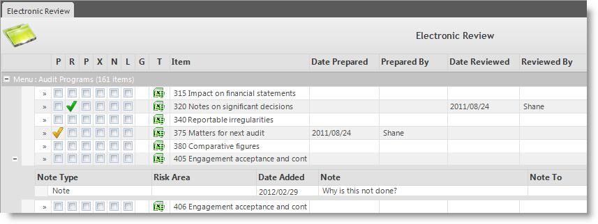 Open audit programs, lead schedules, documents, etc as required by clicking on the relevant plus + sign.