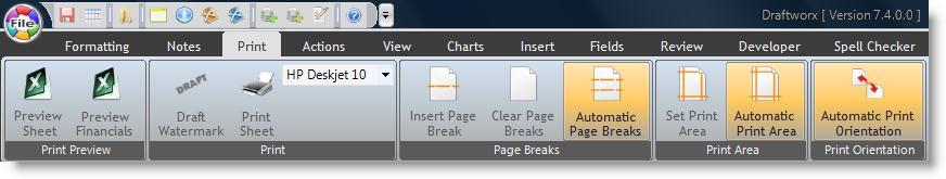 Trouble shooting If you have any page break or page orientation issues, please select the Print tab and make sure Automatic Page Breaks, Automatic Print Area and Automatic Print