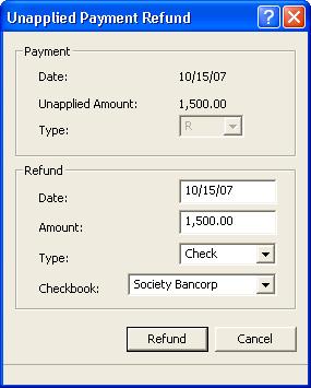 Working with Credit Card Transactions 4. Click the Refund button. CBS creates a refund transaction and applies it to the unapplied payment. 5.