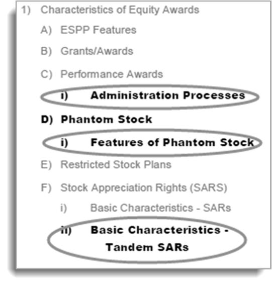 5 Characteristics Reading/Syllabus Cross-check 5 Moved to Level 1 { Phantom Stock: Equity Alternatives chapter 2 Tandem SARs: The Stock Options Book section 6.4.