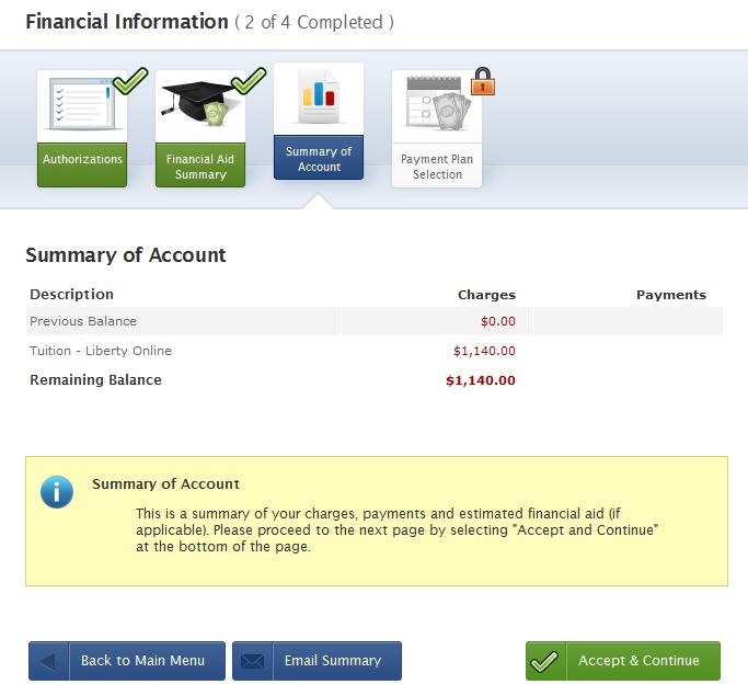 Example: Summary of account with financial aid