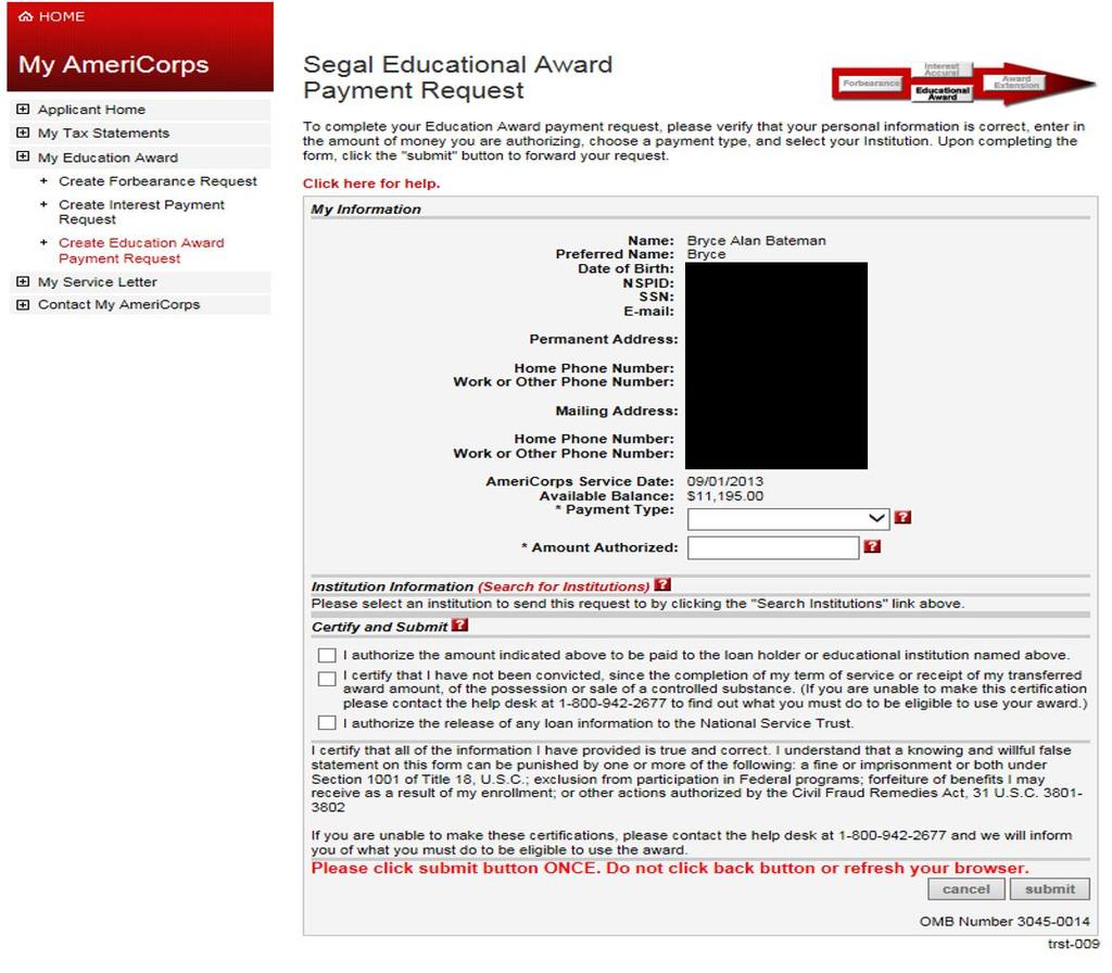 Segal Education Award: How Do I Use It? Here you will see the start date of your first term and your current available balance.