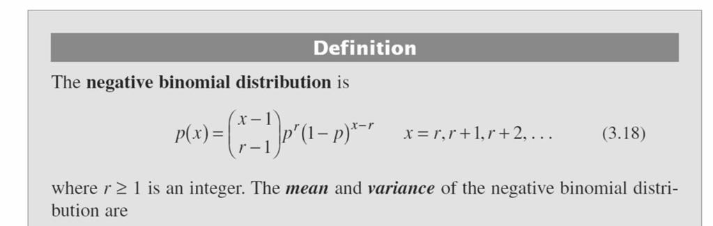 The Negative Binomial Distribution The random variable x is the