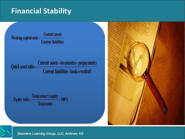 Financial Stability Ratios Financial stability ratios measures the ability of the organization to meet its long-term obligations while at the same time having sufficient resources available to